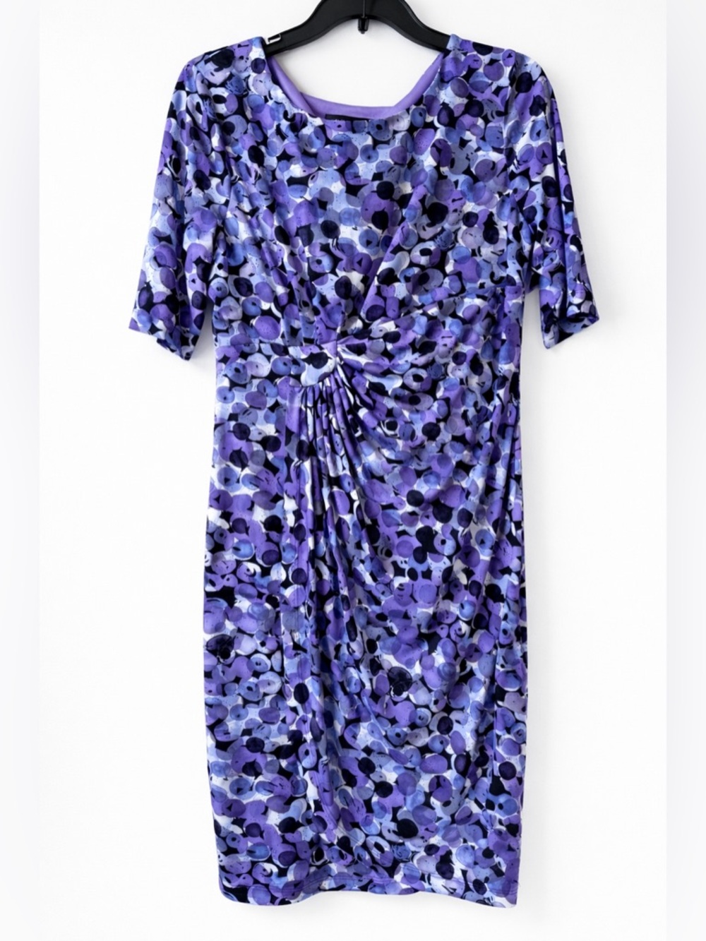 connected apparel Purple Abstract-Print Twist-Front Midi Dress